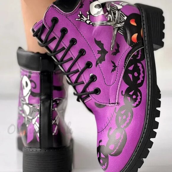 COMBAT BOOTS NIGHTMARE BEFORE CHRISTMAS SZ 7.5 JACK SKELLINGTON KAWAII SCARY - Picture 2 of 7